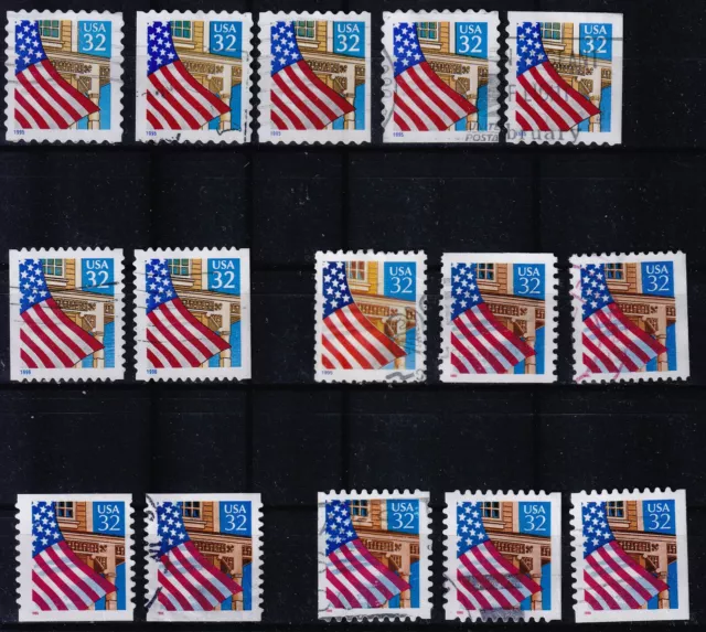 USA 1995/1996, Flagge, aus Mi 2552, 2563 und 2726, versch. Varianten, gestempelt