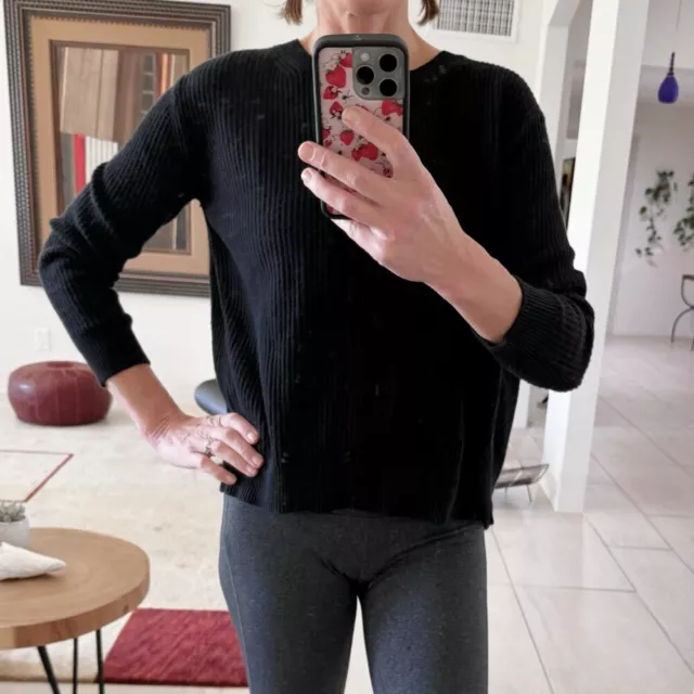 VINCE Tie Back Cashmere Cotton Blend Black Sweater Size XS