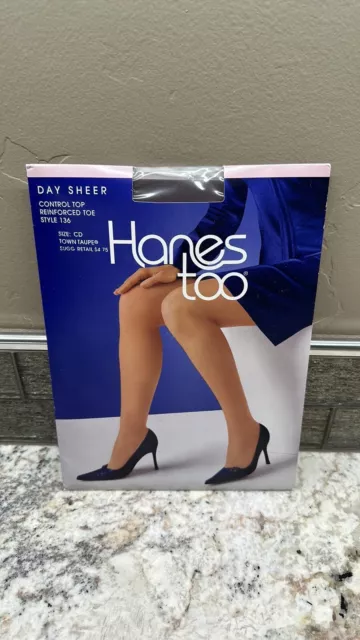 New Hanes Too Day Sheer Control top Pantyhose Style 136 town taupe size CD