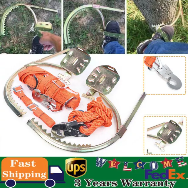 Adjustable Tree Climbing Spikes Set with Safety Harness Safety Belt Double New