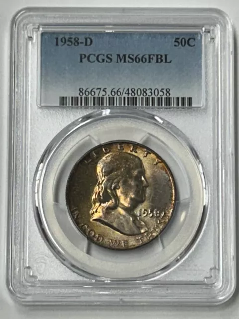 1958 D Franklin Half Dollar PCGS MS66 FBL Golden Toned