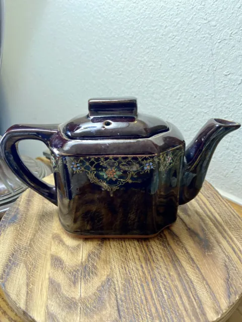 Vintage Hand Painted Brown Ceramic Pottery Teapot Made In Japan