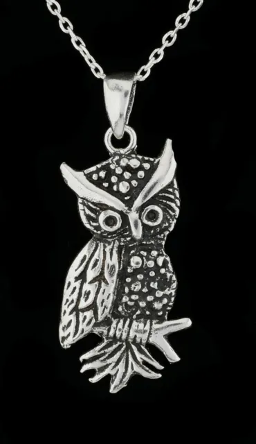 Solid 925 Sterling Silver Owl Pendant Necklace Bird Animal