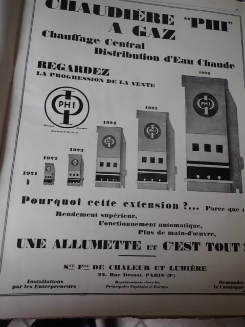PHI gas boiler + STANDARD MOTOR OIL advertising paper ILLUSTRATION 1927