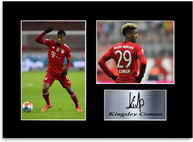 Poster Kingsley Coman Bayern Monaco Player A4 firmato display foto montaggio regalo