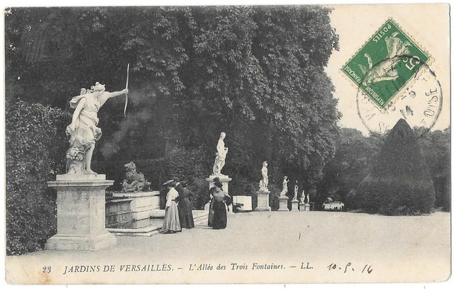 VERSAILLES 78 L'allée des Trois Fontaines CPA animée écrite à Mr Delmas en 1914