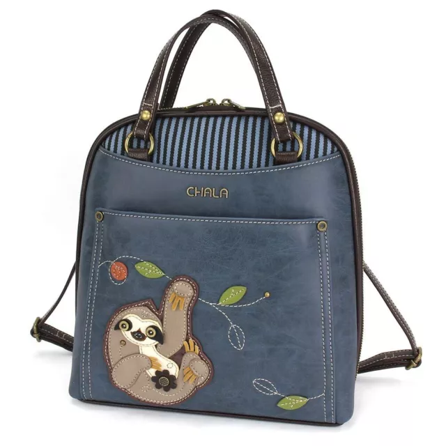 New Chala Blue Sloth Convertible Backpack Purse Faux Leather Canvas