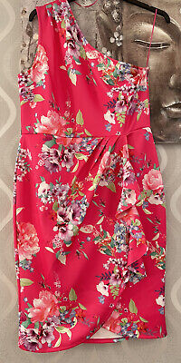 Hot Pink LIPSY One Shoulder Floral Bodycon Dress BNWT 18 Wedding RRP £65 SALE