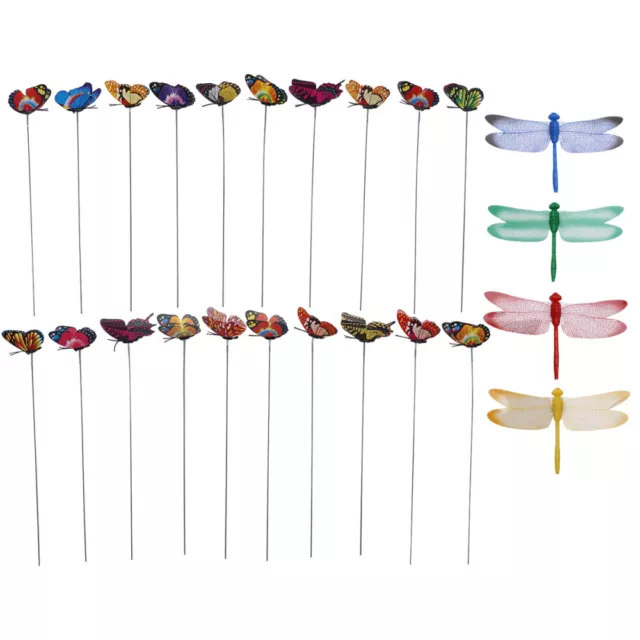 20 Butterfly & 4 Dragonfly Garden Stakes for Outdoor Decor-CQ
