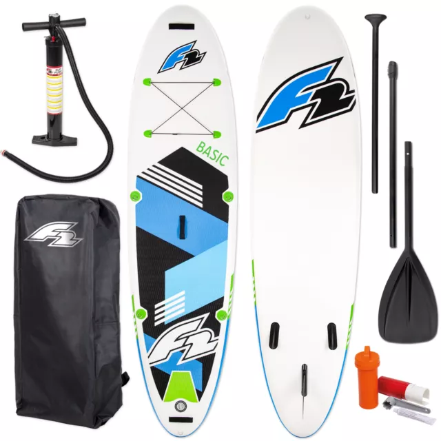 F2 Sup Basique Vert 10,5 " 2022 Stand Up Paddle Planche & Pagaie + Sac + Pompe