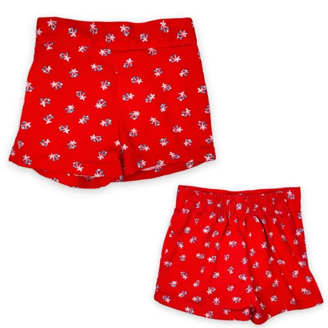 Vintage Toddler Girls Red Floral Elastic High Rise Cinch Waist Denim Shorts 2T