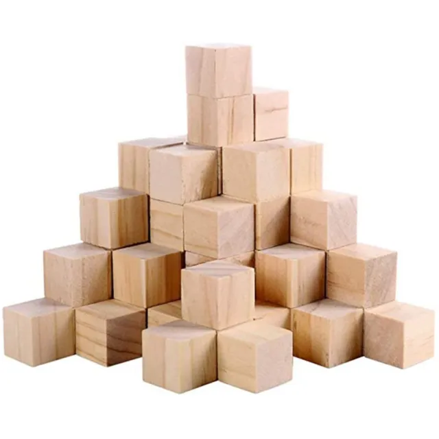 50pcs Mini Craft Wooden Blocks Square Cube Natural Wood Cubes Puzzle Making