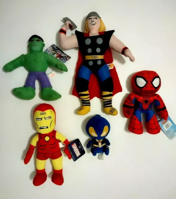 Marvel Comics Plush Lot of 5 Spiderman Thor Hulk Ironman & Deadpool Mopeez