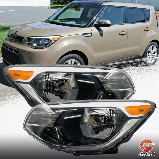 Pair Chrome Housing Halogen Headlights Assembly Headlamps For 2014-2019 Kia Soul