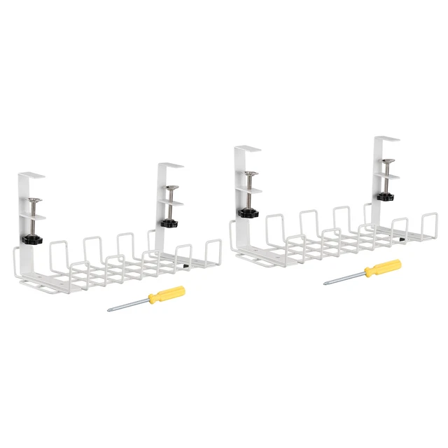 Cable Management Tray Under Desk, 2 Pack Wire Rack Organizers for Office, White