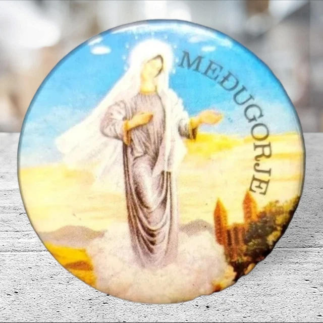 Medugorje Religious Pin back Button Jewelry Collectible Vintage