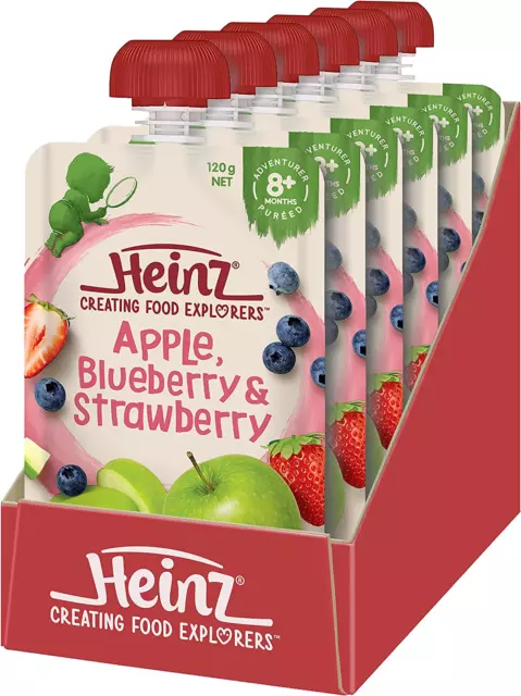 Apple, Blueberry & Strawberry Baby Food Pouch for 8+ Months Babies 120 G (Pack o
