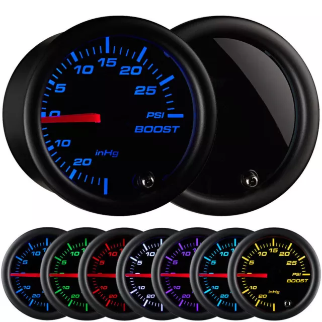 52mm Digital Boost Gauge Tinted 7-Color 0-30 PSI Pressure Turbo Meter 2"