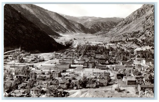 c1940's Bird's Eye View Of Georgetown Colorado CO RPPC Photo Vintage Postcard
