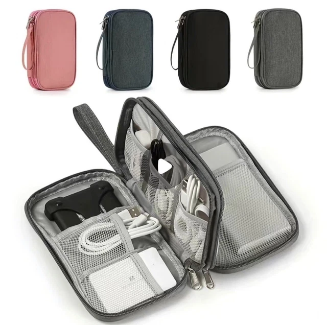 Double Sided Zipper Pouch For Cables, Chargers Cords, Plugs Organizer - Pink