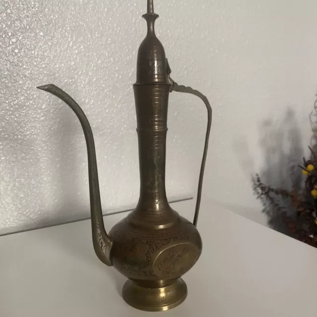 vintage dallah brass coffee pot, large size, beautifully etched, lidded