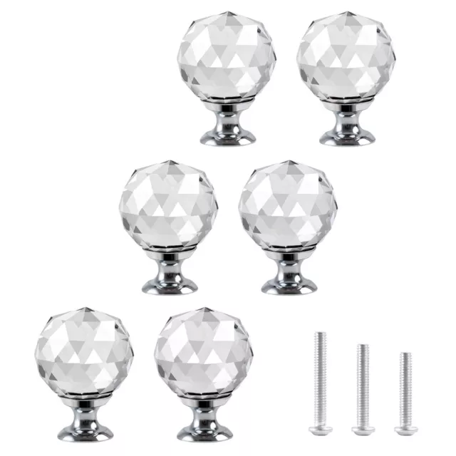 6pcs Clear Crystal Glass Door Knobs Round Diamond Wardrobe Doorknob Ball-Shap...