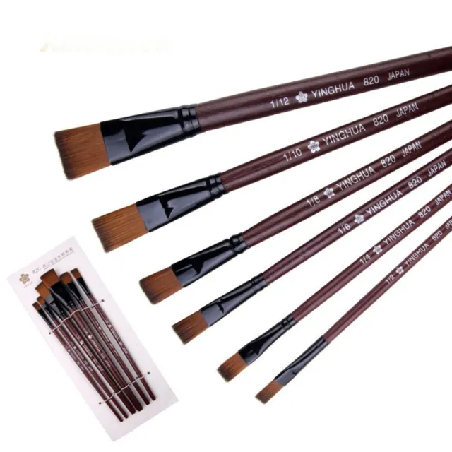 6Pcs/Set Professional Wooden Handle Flat Brushes Oil Painting Art Drawing Supply