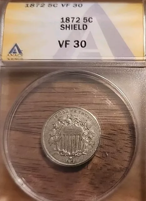 1872 Shield Nickel 5c Coin ANACS VF-30
