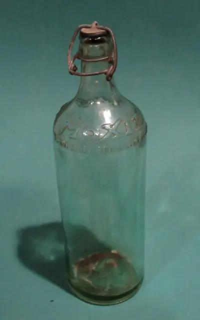 1905-1916 Quart MOXIE Soda Bottle A.B. Co Wire Lid w/METAL CAP & Rubber Gasket