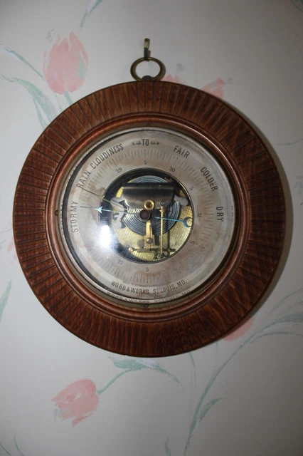 Antique Word & Works St. Louis MO Barometer Wood Framed Made in Germany