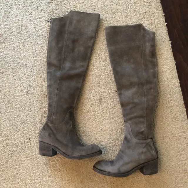 Faryl Robin Women's Gray Suede Above Knee High Tall Riding Boots 2.5" Heel Sz-7