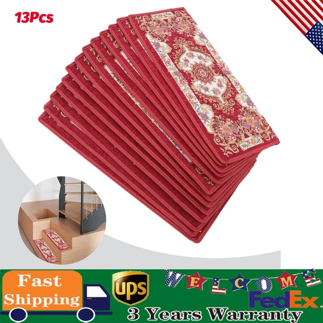 13 Pcs Non-Slip Washable Stair Treads Carpet Warmth Mats Self-Adhesive Silicone