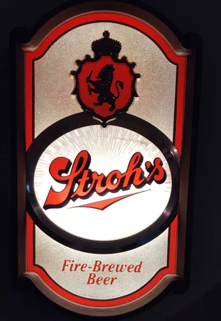 Vintage Stroh's Fire Brewed Beer Fluorescent Light Up Wall Sign 