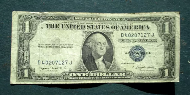$1 Dollar Silver Certificate United States Note 1935 G Washington D40207127J
