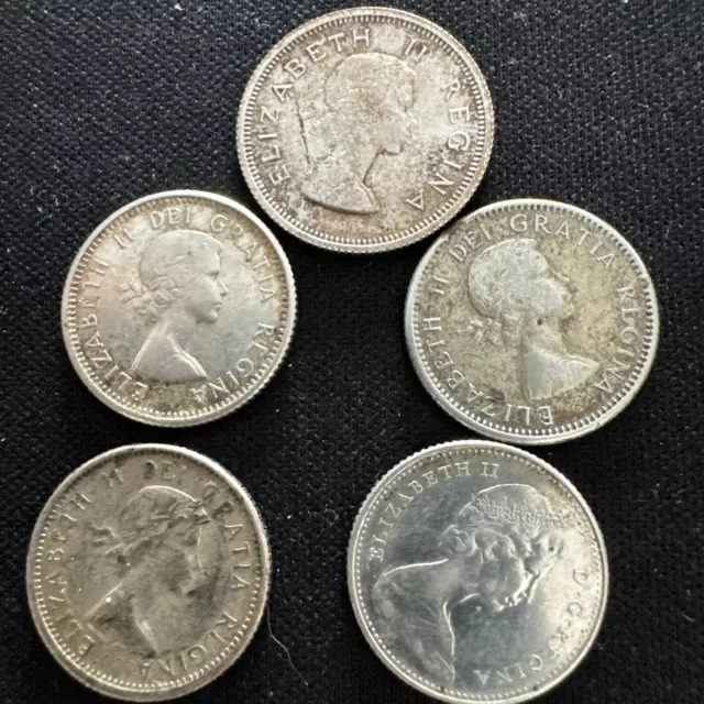 job lot Of Canada & S/ Africa Q-Elizabeth II Silver Coins 4 X 10 Cents 1 S/A 6D