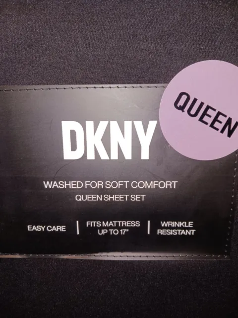 DKNY Queen Solid Black 4 Piece Sheet Set, Soft, Wrinkle Resistant - Rare Color 2