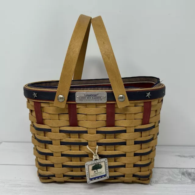 Longaberger 2003 Bee Proudly American Flag Basket With Liner Protector Tie On