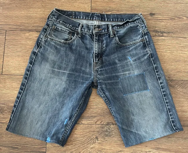 Levi’s 559 Cutdown Vintage Mens Denim Blue Patched Distressed Shorts W32 Inch