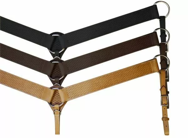 2" Wide Leather Western Breast Collar w/ Basketweave Tooling