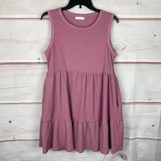 Lush Womens Sleeveless Tank Dress Swing Textured Knit Pockets Pink Size Medium