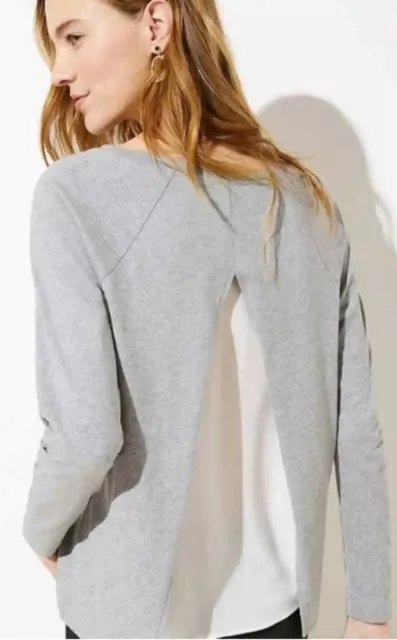 NWT Ann Taylor mixed media top sweat shirt Loft split back gray size L blouse