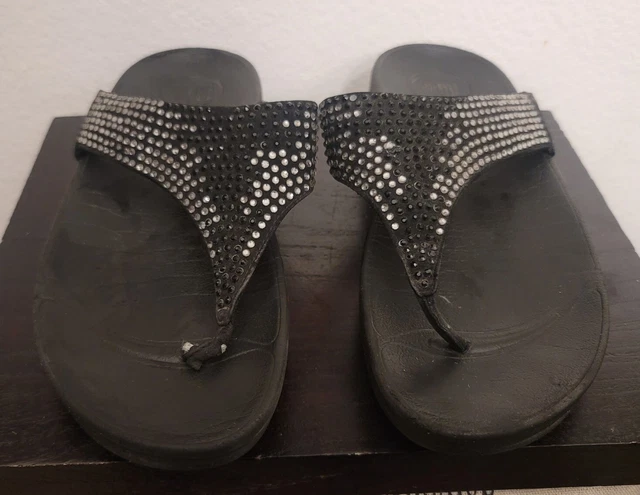 FitFlop Flare Rhinestone Black Gray Womens Suede Toe Size 6 Flip Flop Sandals 3