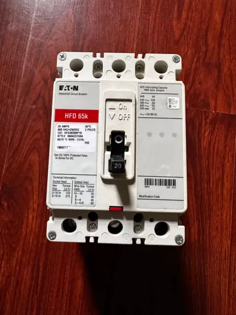 Eaton Industrial Circuit Breaker 20A 3 Poles 600V - HFD3020BP10