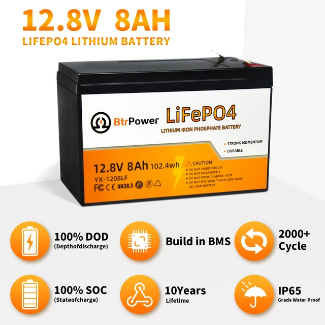 12V 8Ah Lithium Battery LiFePO4 Deep Cycle for RV Marine Solar System New 12V 8Ah Lithium Battery LiFePO4 Deep Cycle for RV Marine Solar System New