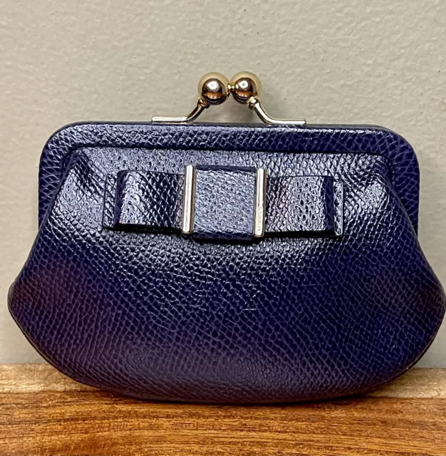 Coach Vintage Dark Navy Saffiano Leather Darcy Bow Kiss lock Coin Purse *EUC