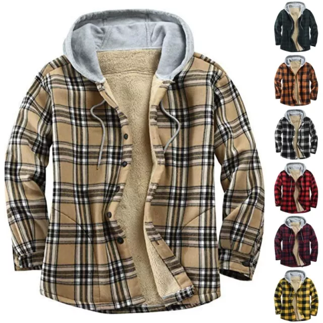 Mens Sherpa Hoodie Hooded Shirt Jacket Winter Long Sleeve Casual Outwear Coats