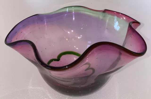 Adam Jablonski Polish Art Glass Bullicante Multicolor Handkerchief Bowl AK