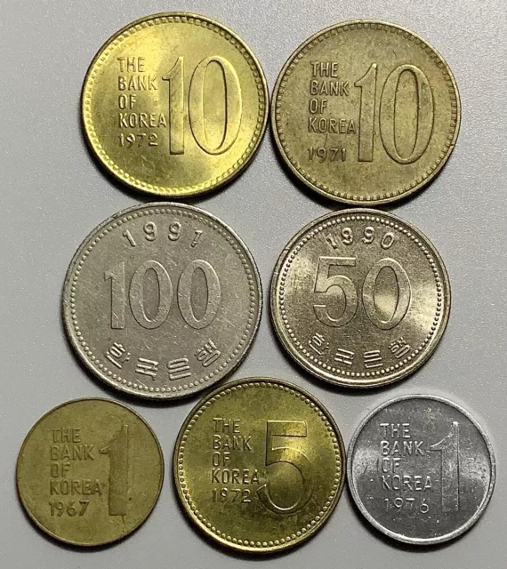 Lot Of 7 Korea 1, 5, 10, 50, 100  Won Coins