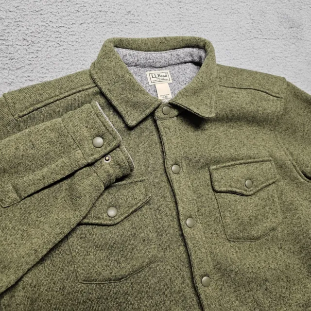 LL Bean Sweater Fleece Shirt Jacket Mens Large Green Snap Front Pockets EUC