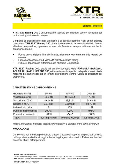 Bardahl Motoröl Für Auto RACING XTR C60 RACING 39.67 5W-50